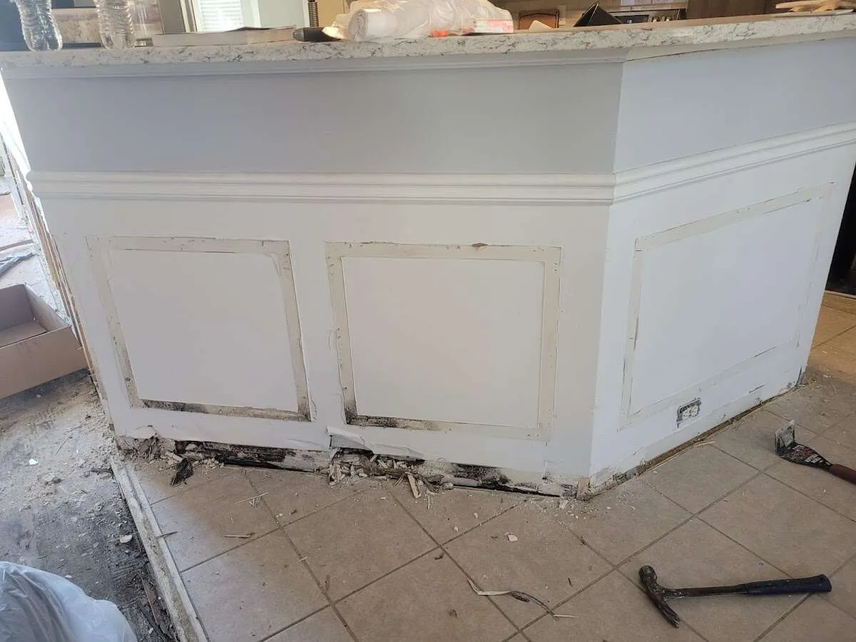 Water damage and mold on kitchen during Storm Damage Restoration in Stephenville